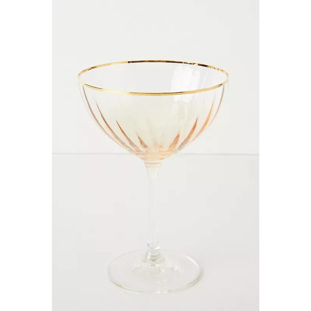 Anthropologie Rose Gold Waterfall Coupe Champagn Wine Glass Ombre 24k Gold Rim